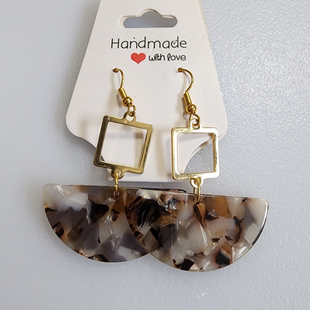 Handmade Gold and Brown Dangle Earrings